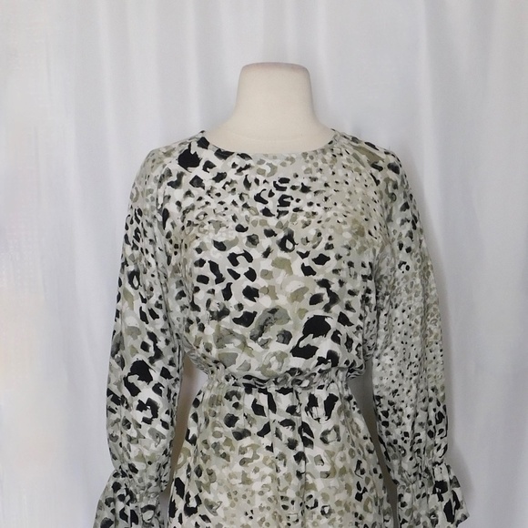 CLOTH & STONE Leopard Print Dress Gray Black Blouson Raglan Animal Wild Small - Picture 4 of 12
